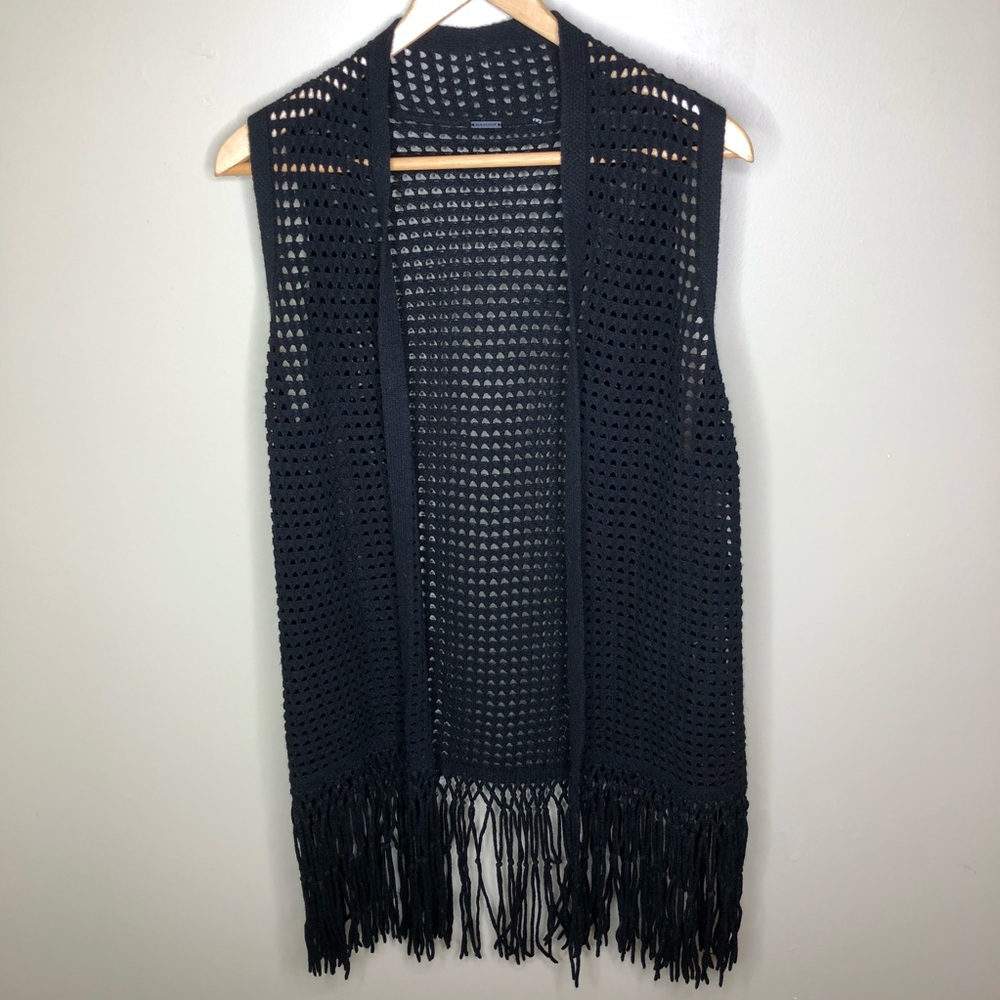 Elie Tahari Black Crochet Vest